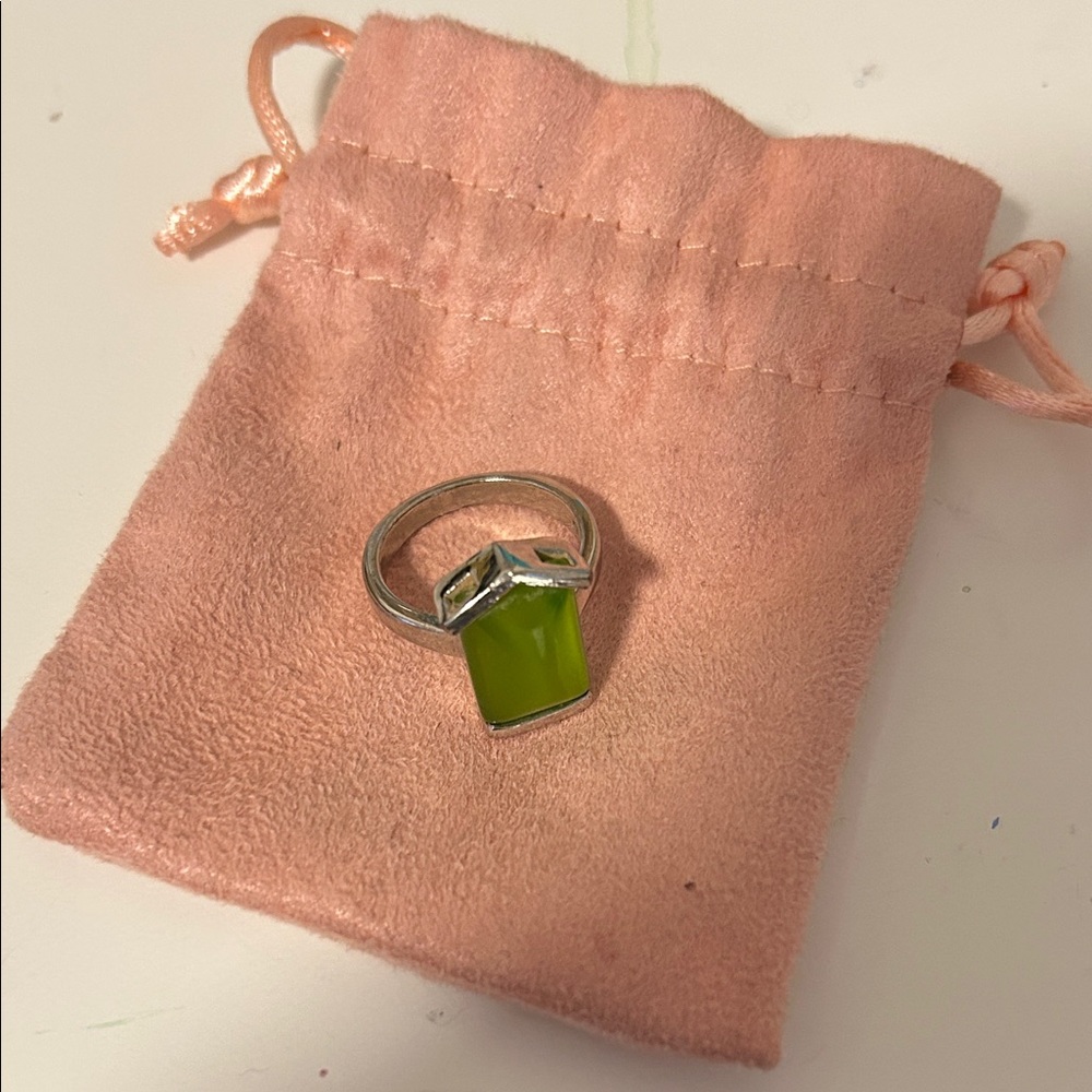 Silver Ring with Green Gemstone